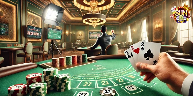 Người chơi đang cân não tham gia ván bài Poker đỉnh cao tại Sun52